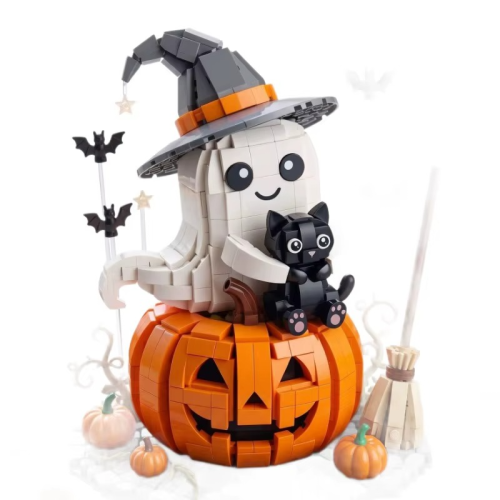 Zestaw Klocki Halloween Dynia z Duchem i Czarnym Kotem