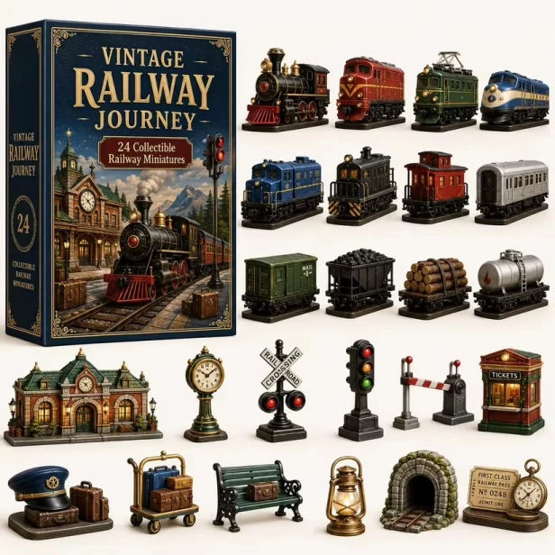 Kalendarz Adwentowy Kolejowy 24 Miniatury Pociągów i Akcesoriów Vintage